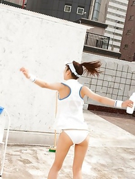 Kana Yuuki takes tennis skirt off while playing with ball